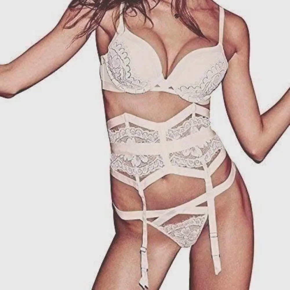 Victoria's Secret  Embroidered  Bra-Thong-Cincher Set NWT 2123